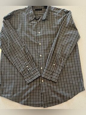 Men's Via Europa Green and Gray Plaid Button-Down Shirt Long Sleeve size L
